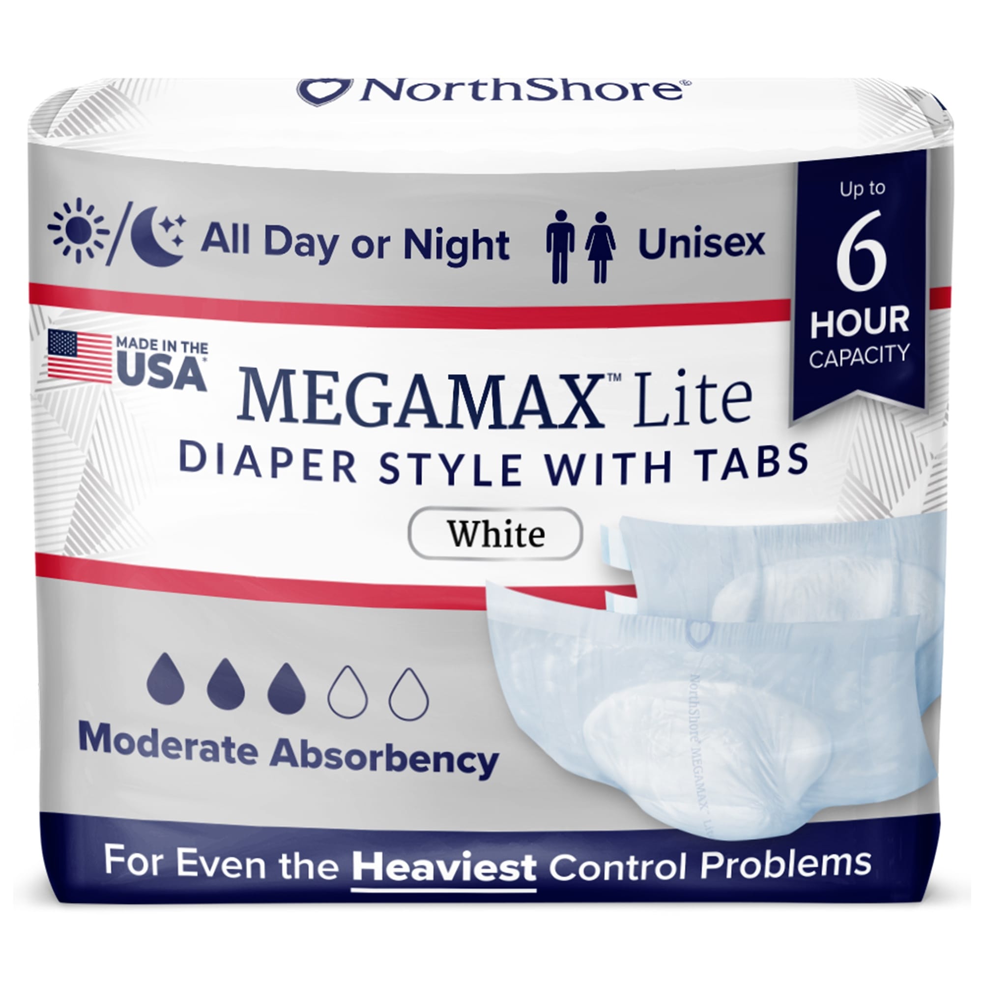 NorthShore MegaMax Lite Made in USA  Diaper Style Briefs with Tabs